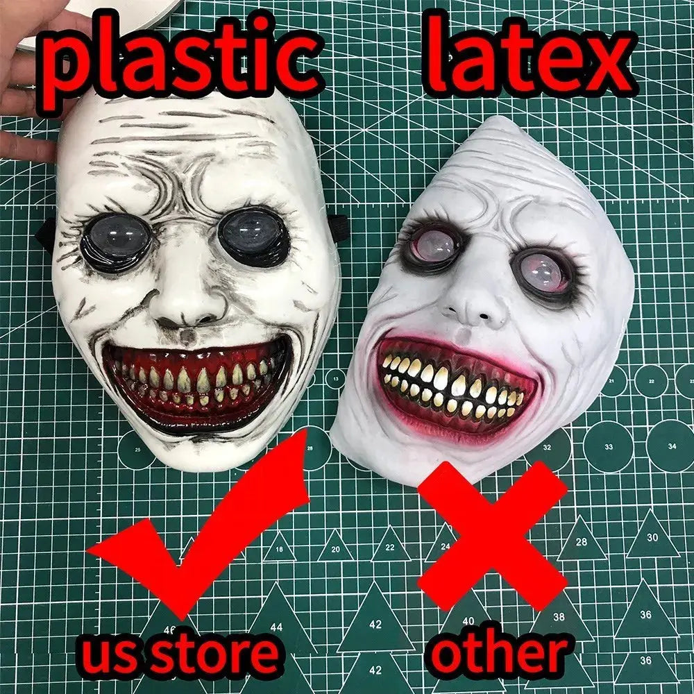 Horror The Exorcist Smiling Face Demon Mask Cosplay Evil Creepy Ghost Skull Plastic Masks Halloween Carnival Party Costume Props Good Vibrations