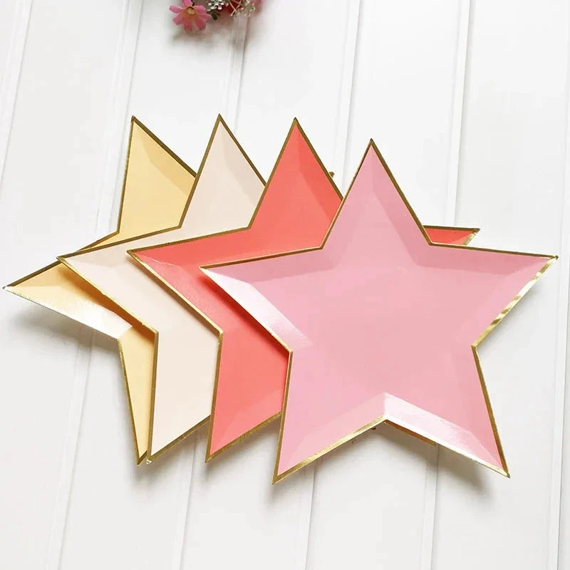 8pcs Disposable Paper Plates Dish Tray Gold Foil Star Shape Party Decor Paper Plate Dinner Cake Party Tableware Paper Plate Dish Good Vibrations