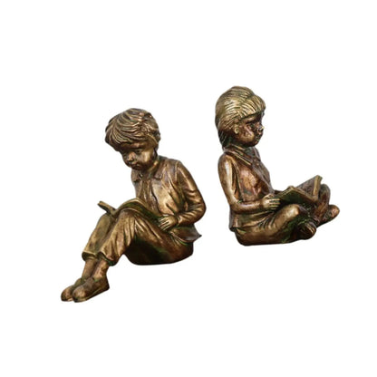 Boy Girl Reading Bookends Books Stoppers for Bookshelf Living Room Office Good Vibrations