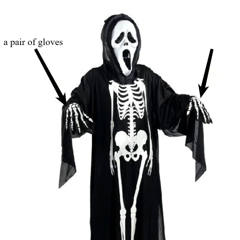 2025 Halloween New Party Role Playing Children Adult Death Black Cloak Halloween Skull Ball Costume Prop Set Children Adult Gift Good Vibrations