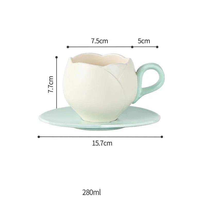 Tulip Luxury Ceramic Coffee Cup Saucer Set with Hand and Dish Milk Tea Cappuccino Tableware 280ml/320ml Birthday Couples Gifts Good Vibrations