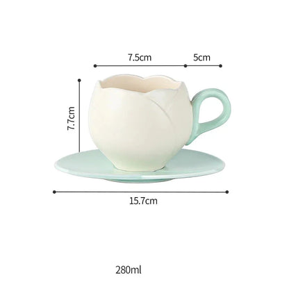 Tulip Luxury Ceramic Coffee Cup Saucer Set with Hand and Dish Milk Tea Cappuccino Tableware 280ml/320ml Birthday Couples Gifts Good Vibrations