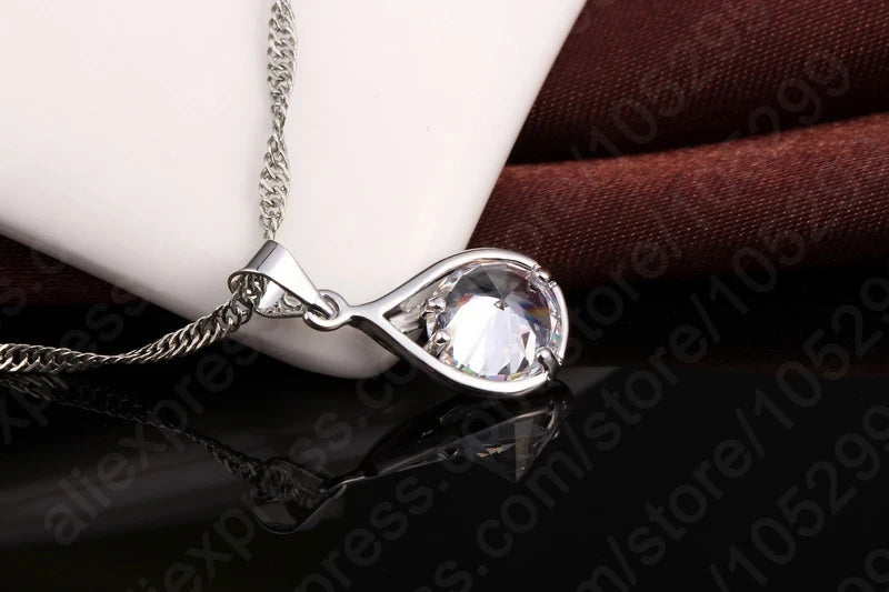 Fashion Popular Jewelry Set For Women Shiny Crystal Stone 925 Sterling Silver Pendant Necklace Hoop Earring Party Gift Good Vibrations Adult Super Store