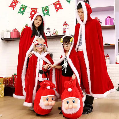 Christmas Shawl Cape Hooded Santa Claus Costume Christmas Performance Costume Red with Hat Cosplay Costume Winter Warm Coat Good Vibrations