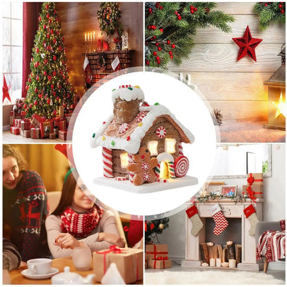 Gingerbread House Tree Topper Light Up Mini Gingerbread House Ornaments Soft Clay Fairy Tale Candy House For Christmas Tree Good Vibrations