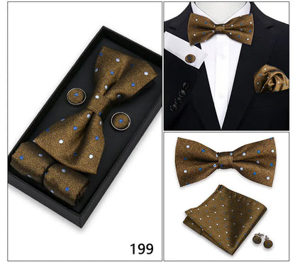 Bowtie For Men Set Gift Box Business Gift Fashion Bow Tie Pocket Square Cufflinks Set Bowtie 3pcs For Wedding Hanky Cravata Neck