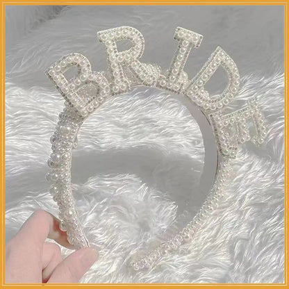 Bride to be Pearl crown Headband Bach Bachelorette hen Party Bridal Shower wedding engagement rehearsal dinner Decoration Gift Good Vibrations