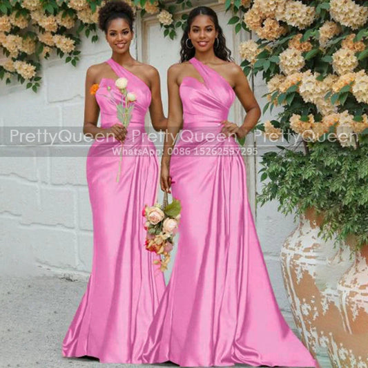 Mermaid One Shoulder Bridesmaid Dresses Long Waistline Cap Sheath Customized Sleeveless Wedding Party Dress Good Vibrations