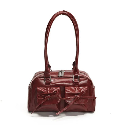 Bow Pocket Design Women's Shoulder Bag Vintage Pu Leather Ladies Small Underarm Bags Fashion Female Luxury Handbags Tote Purse Good Vibrations