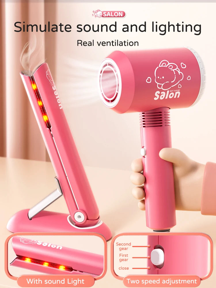 Kids Make Up Toys Simulation Haircut Kit Children's Hair dryer Role Playing Game Educational Toys For Girls Pretend Play Gifts Good Vibrations