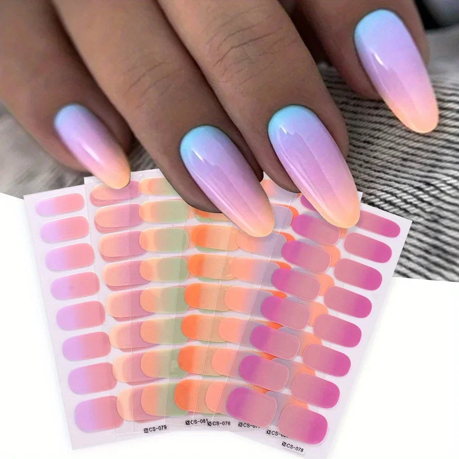 6pcs/set Gradient Nail Polish Strips Stickers Pink Purple Nude Color Ombre Design Full Cover Gel Decal Self Adhesive Wraps Decor Good Vibrations