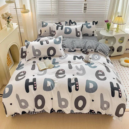 Cartoon Style Bed Sheet Set For Kids Cute Bunny Printed Bedding Set Breathable Durable постельное белье 이불세트 Queen/King Bedding Good Vibrations