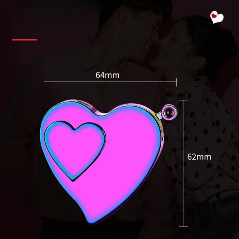 Metal Creative Love Double Flame Windproof Red Fire Gas Lighter Side Sliding Tungsten Wire Ignition Electric Lighters Smoking Good Vibrations Adult Super Store