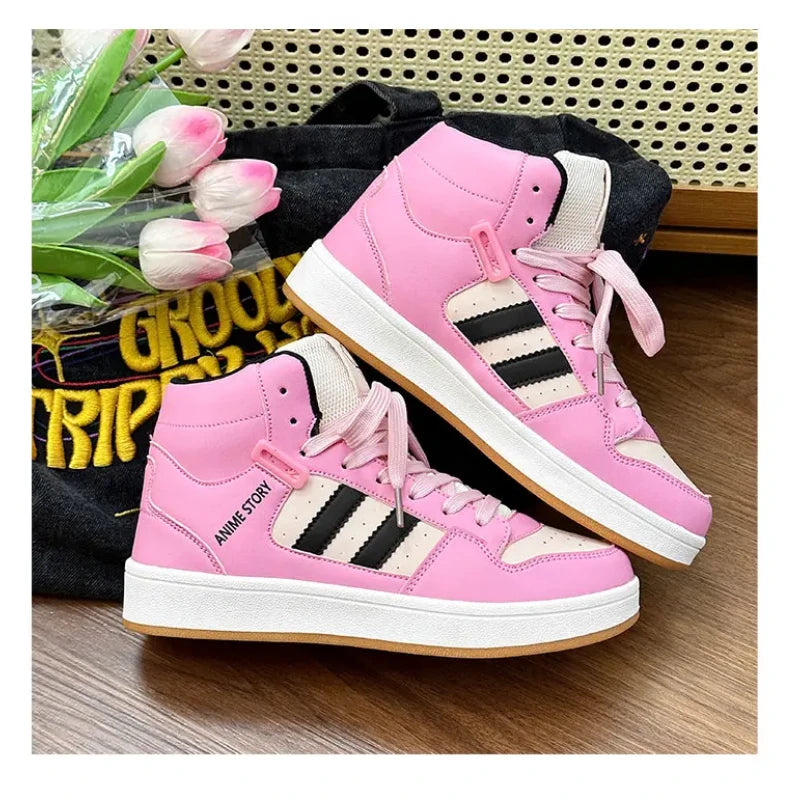 High Top National Tide Color Matching Strap Classic New Board Shoes Casual Walking Shoes Bread Shoes Small White Shoes Students Good Vibrations