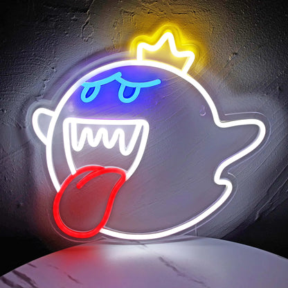 Neon Sign King Boo The Ghost Face LED Light Lamp Acrylic Sign for Game Room Decor Gaming Light Halloween Decor Christmas Gift Good Vibrations