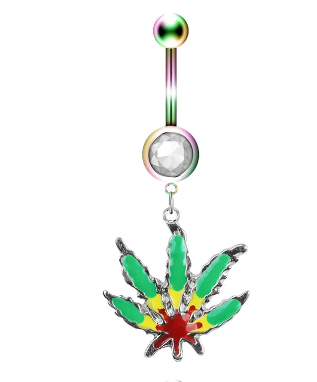 1PC Green Maple Leaf Belly Navel Ring Leaves Weed Dangle Belly Button Piercing Jewelry Surgical Steel Barbell Botton Piercing Good Vibrations Adult Super Store