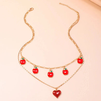Aihua Boho Gold Color Red Heart Cherry Necklace Romantic Sweet Simple Clavicle Necklaces for Women Collar Fashion Jewelry Gifts Good Vibrations