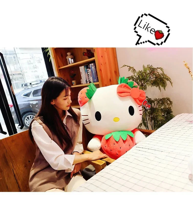 22cm Sanrio KT Cat Plush Toys Kawaii Strawberry KT Cat Plush Doll Home Decor Plushie Toy Girl Birthday Gift Good Vibrations