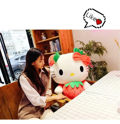 22cm Sanrio KT Cat Plush Toys Kawaii Strawberry KT Cat Plush Doll Home Decor Plushie Toy Girl Birthday Gift Good Vibrations