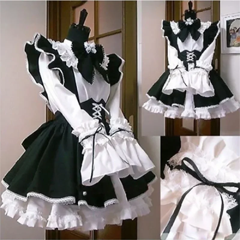 Women Men Maid Outfit Lolita Cosplay Cute Sexy Erotic Kawaii Cafe Costume Black White Men Uniform Apron Dress Cute Bowknot Good Vibrations