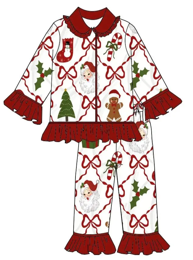 Boutique Children Candy Gifts Cookies Pajamas Sets Kids Christmas Pjamas Button Boys Girls Sleepwear Outfits Good Vibrations
