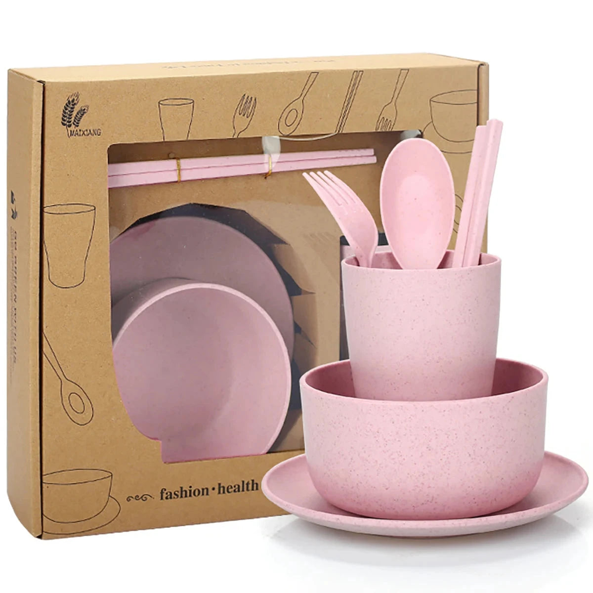 Fork Spoon Chopsticks Bowls Cup Dish Dinnerware Set High Grade Wheat Straw Tableware Children's Unbreakable Dishes Camping Set Good Vibrations