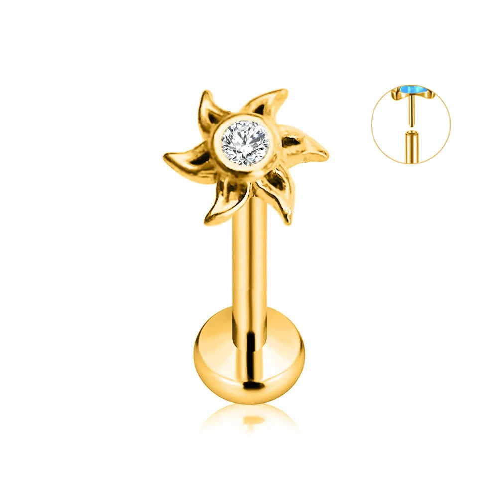 ASTM F136 G23 Titanium Flower Petals Star Heart Butterfly Threadless Piercing Pin Push in Labret Daith Conch Earring 16G 18G 20G Good Vibrations