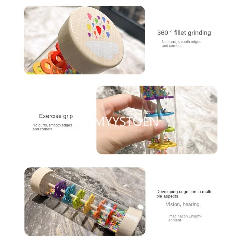 Baby Wooden Rain Sound Pipe Simulation Rain Sound Wooden Toy Gift Hourglass Fun Music Shaker Early Education Enlightenment Toy Good Vibrations