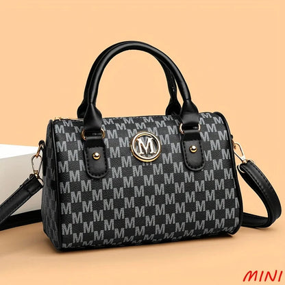 Women's Small Shoulder Crossbody Bag with Golden "M" Design, Synthetic Faux Leather Purse for Work, Travel, Parties & Gifts Good Vibrations