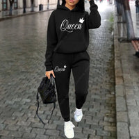 Queen Letter Graphic Print Women's Sets Hoodies Pants 2pcs Suit Autumn Winter Sports Jogging High quality Aesthetic Tracksuit Good Vibrations