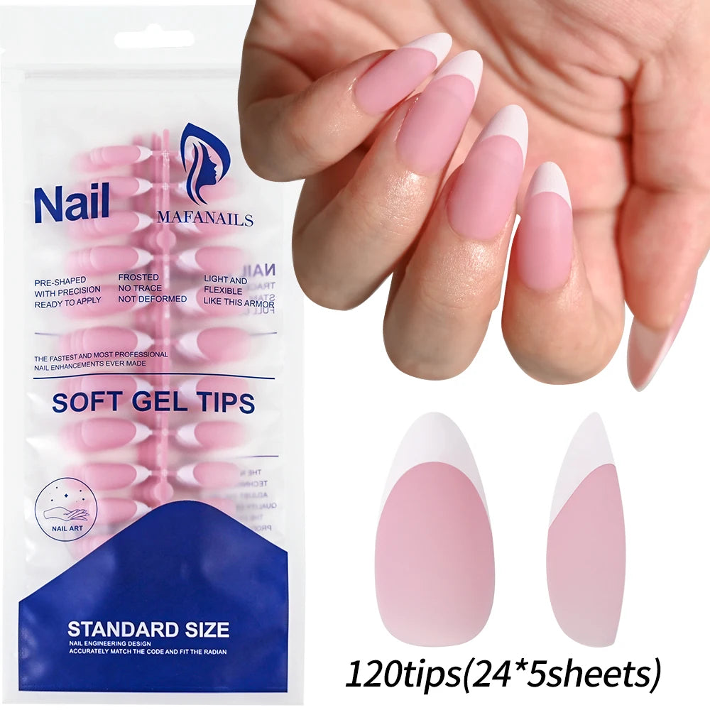 120pcs Pink French Tip Press-On Nails Medium Length Square Shape With Glossy Finish False Nails Full Cover Pre-Shaped Fake Nails Good Vibrations
