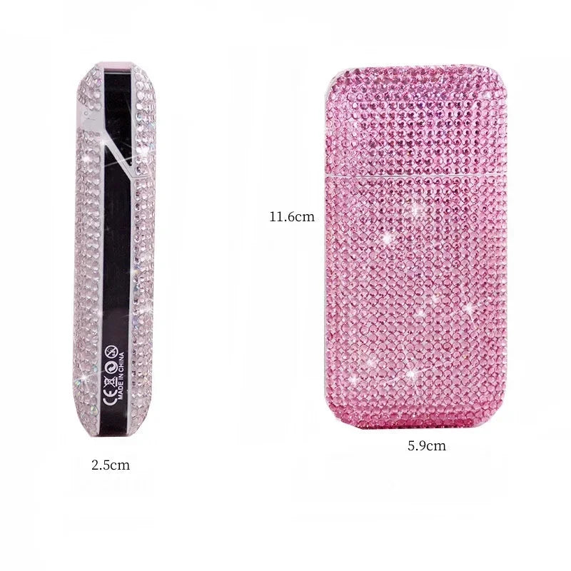 Luxury Rhinestone Cigarette Box with USB Charging Lighter Windproof Portable Smoking Accessories Fashionable Women's Gift Good Vibrations Adult Super Store