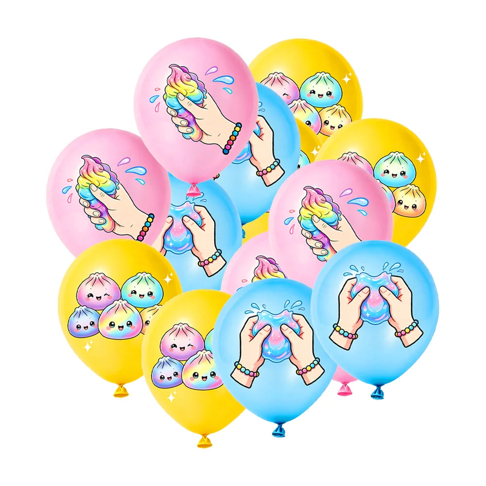 12/24/36pcs Slime Squishy Theme Balloons Cartoon Steamed Bun Dumpling Rainbow for Kids Birthday Baby Shower Party Decorations Good Vibrations