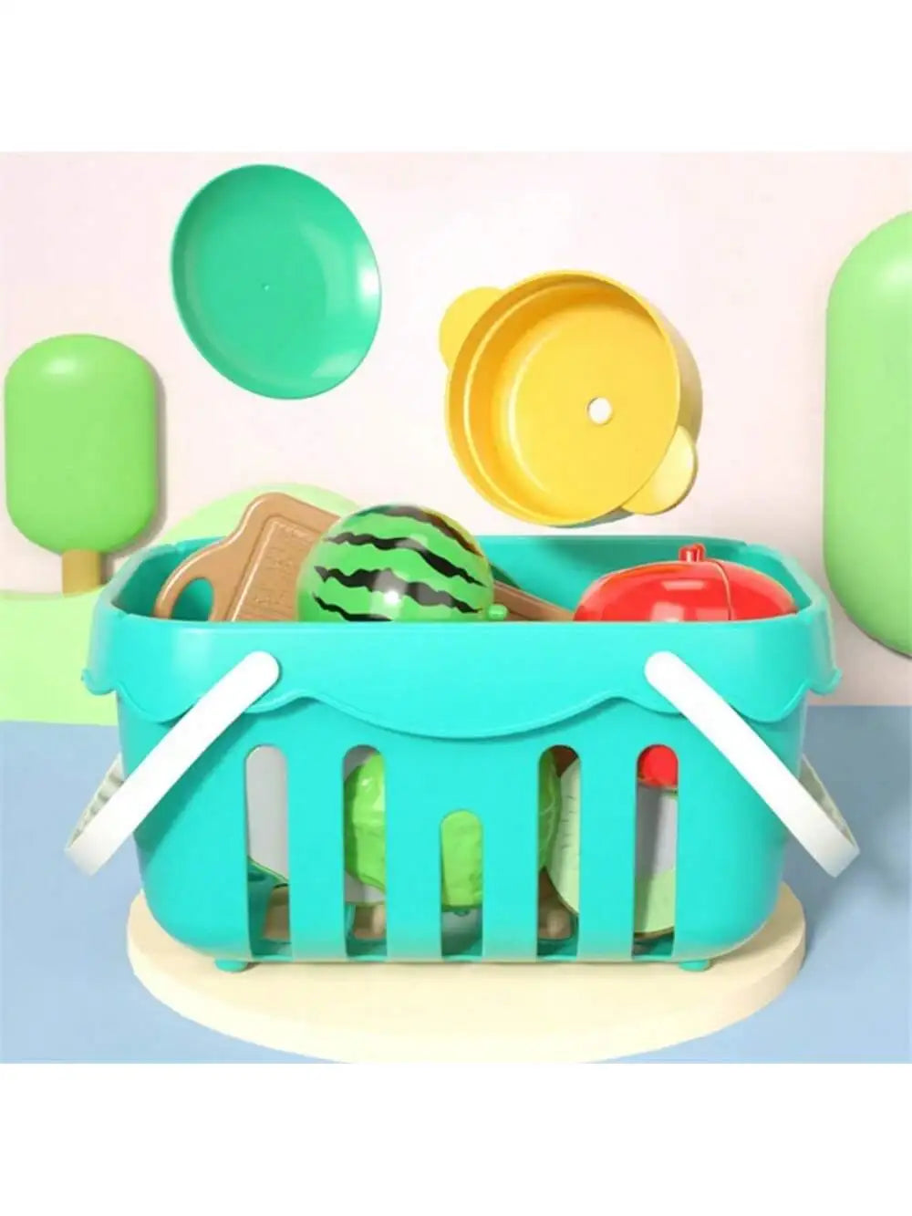 Cutting Play Food Toy for Kids Kitchen Pretend Fruit & Vegetables Accessories Educational Toy Food Kit for Toddler Children Gift Good Vibrations