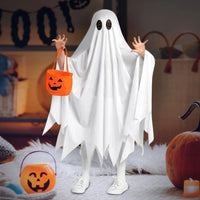 Halloween Funny Costume Kids White Ghost Cloak  Cosplay Outfit With Cute Pumpkin Bag Theme Party Festival Decorative Supplies Good Vibrations