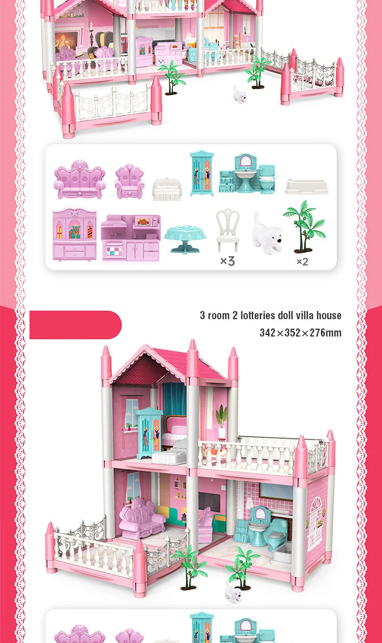 DIY Assemble Villa Model Toy House Cartoon Dools Role-Playing Set Fun Puzzle Doll House Household House Playing Toys Good Vibrations
