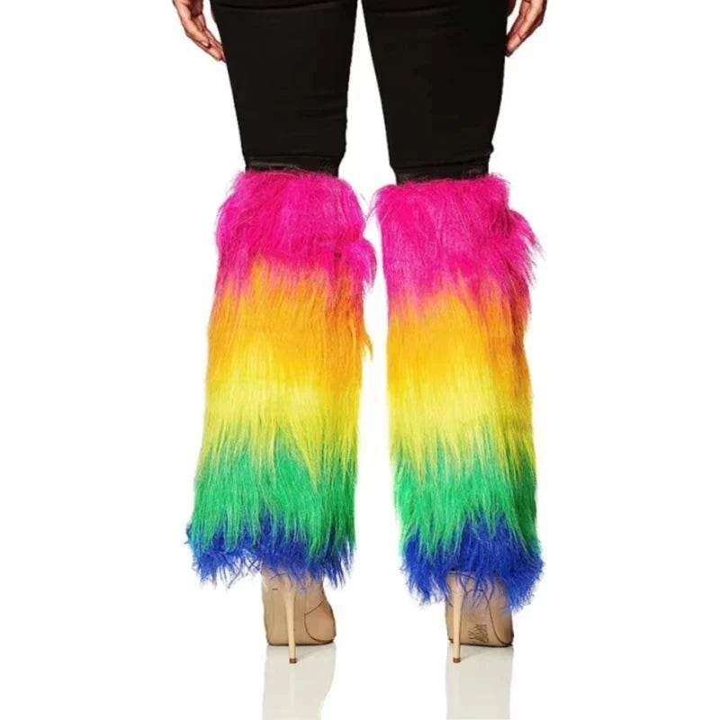 Halloween Carnival Role Play Accessories Leg Covers Colorful Stitching Fluorescent Faux Fur Warm Foot Covers Party Performance Good Vibrations