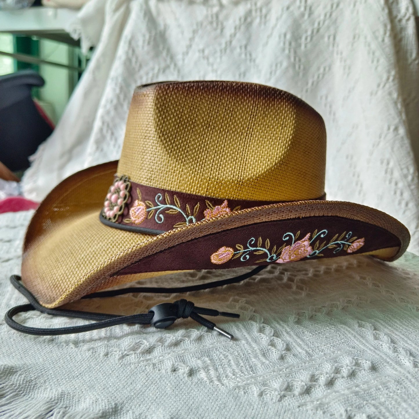 hats straw cowgirl western hat  mexican hat  retro curling hat western cowboy hat outdoor riding hat travel sports hat Good Vibrations