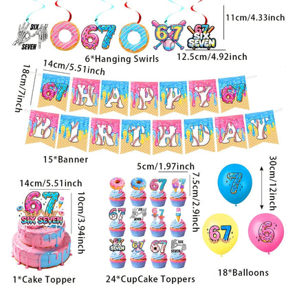 6 7 Birthday Decorations 67 Meme Themed Baseball Ice Cream Donut Banner Cake Topper Balloons for Baby Shower Party Supplies Good Vibrations