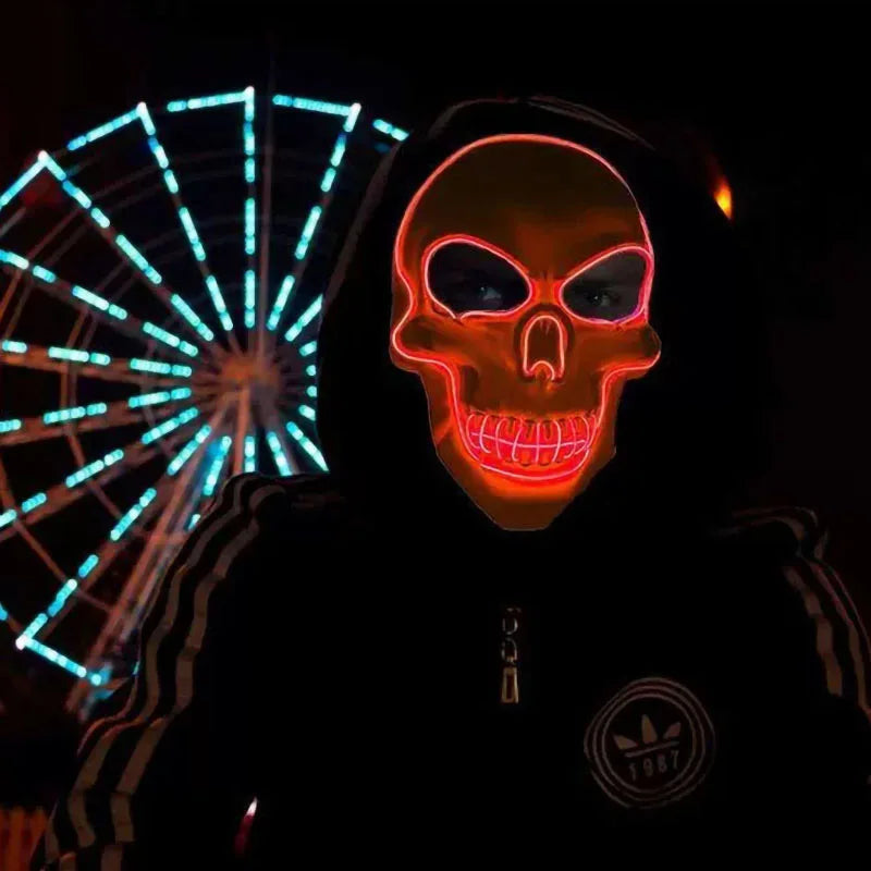 Halloween Horror Skull Mask LED Cold Light Mask LED Halloween Mask Cosplay Mask Halloween Party Decoration Luminous Skull Masks Good Vibrations