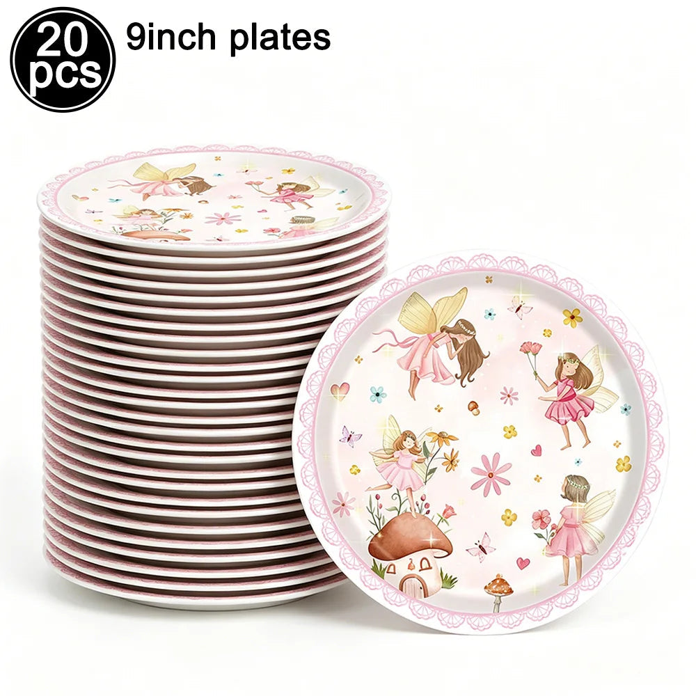 Fairy Party Supplies for Girl Birthday Fairies Enchanted Themed Baby Shower Party Decor Garden Flower Disposable Tableware Decor Good Vibrations