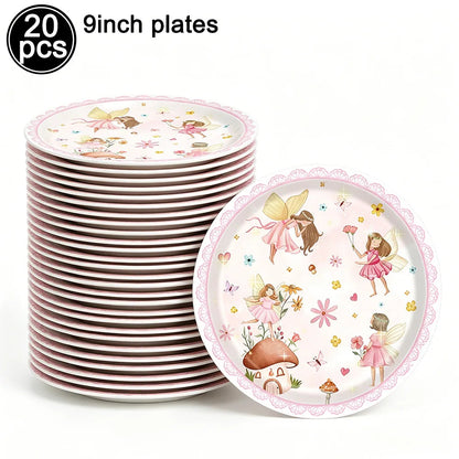 Fairy Party Supplies for Girl Birthday Fairies Enchanted Themed Baby Shower Party Decor Garden Flower Disposable Tableware Decor Good Vibrations