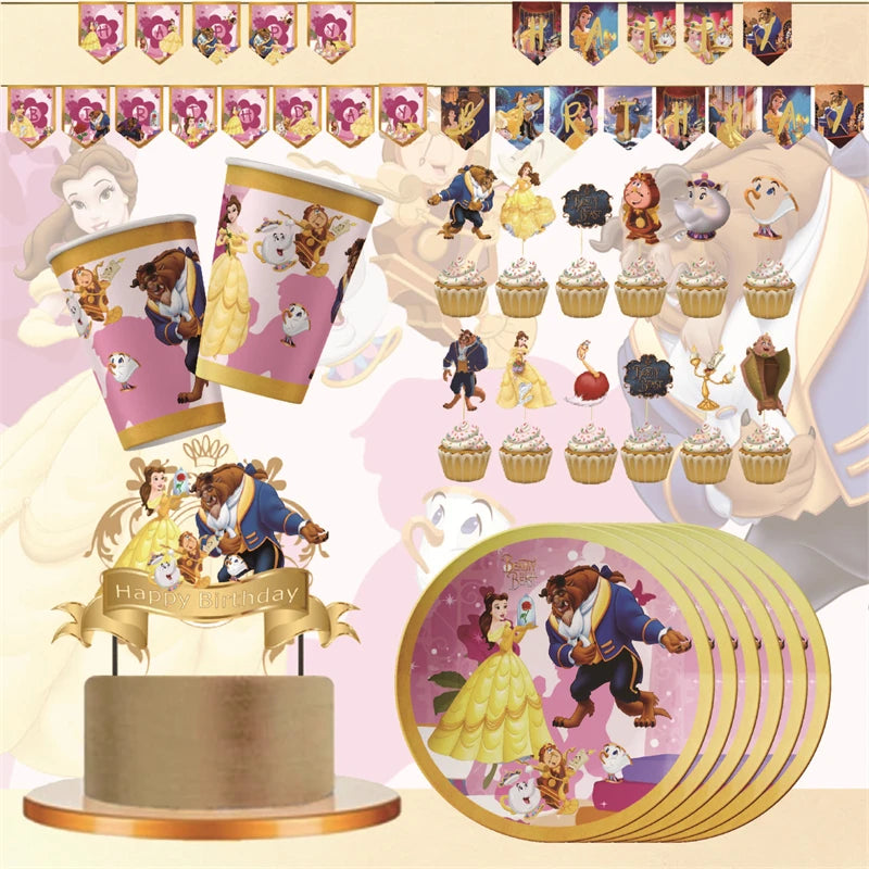 12pcs Cartoon Anime Beauty and the beast Princess Cake Topper Theme candy bar Cupcake Toppers baby shower kids birthday Party Good Vibrations