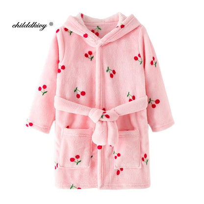 Boy and Girls Flannel Pajamas Robe Autumn and Winter Children Sleepwear Soft Hooded Kids Homewear 2-8 Years Good Vibrations