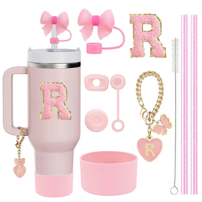 10PCS Accessories Set for Stanley Cup, 2 Straw and Brush and 1 Flower Charm Chain 3 Spill Proof Stopper Flowers Straw Cover Boot Good Vibrations