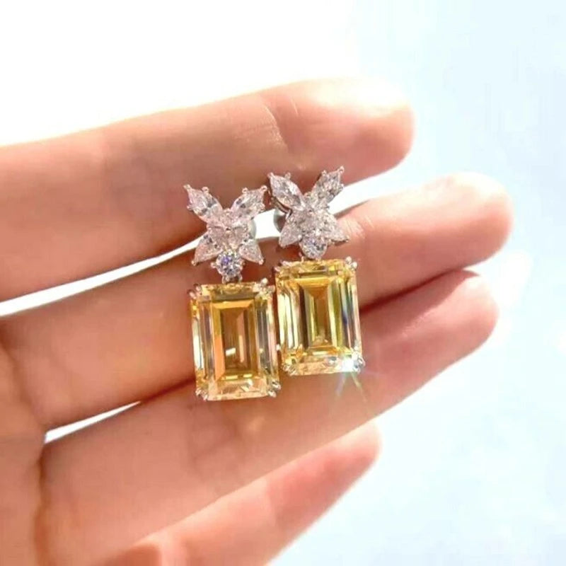 2026 Fashion Bright Yellow Crystal Earrings Female Engagement Party Jewelry Temperament Women Wedding Ceremony Accessories Good Vibrations