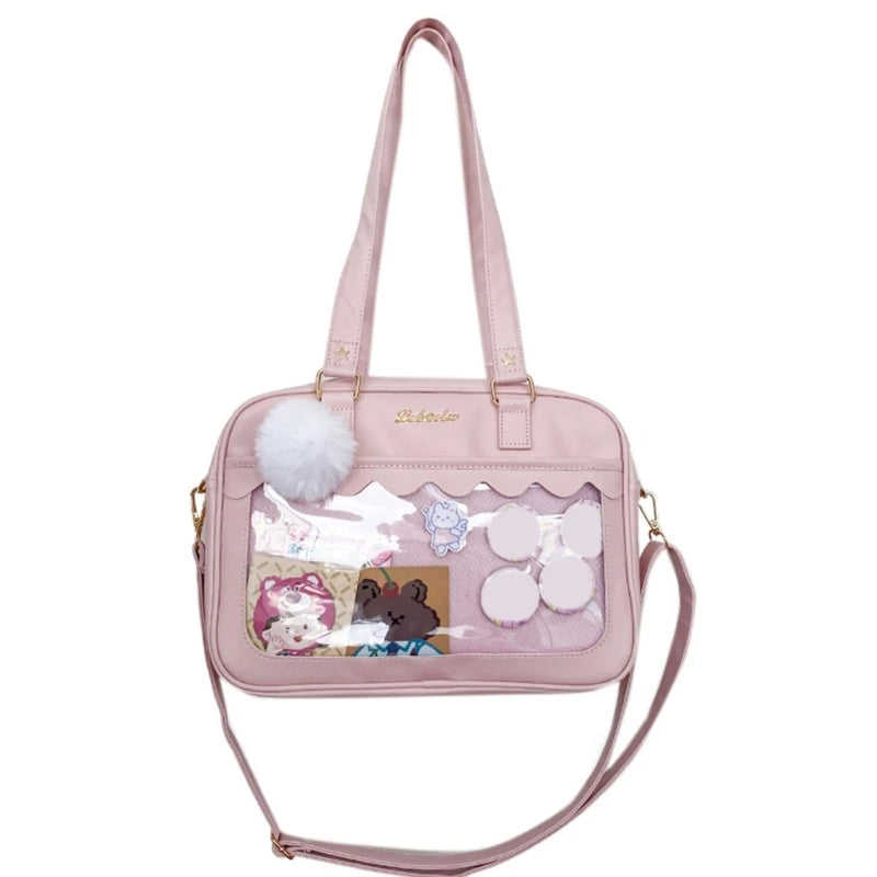 Japanese  Shoulder Bag For Women PU Leather Itabag Transparent Bag JK Tote Bag Handbags Preppy Bag ita bag Crossbody Bag Good Vibrations