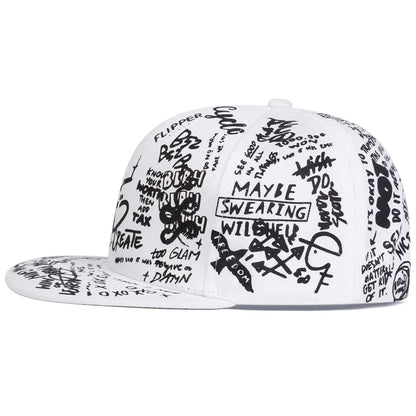 Unisex Black and white Letter Graffiti Printing Hip-hop Hats Spring Autumn Outdoor Adjustable Casual Baseball Caps Sunscreen Hat Good Vibrations