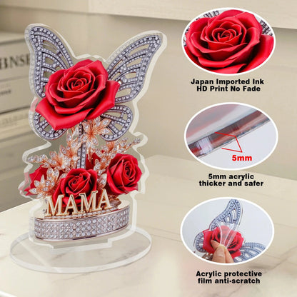 A gift for mom: An eternal souvenir, an acrylic display stand decorated with roses and butterflies. A beautiful gift Good Vibrations