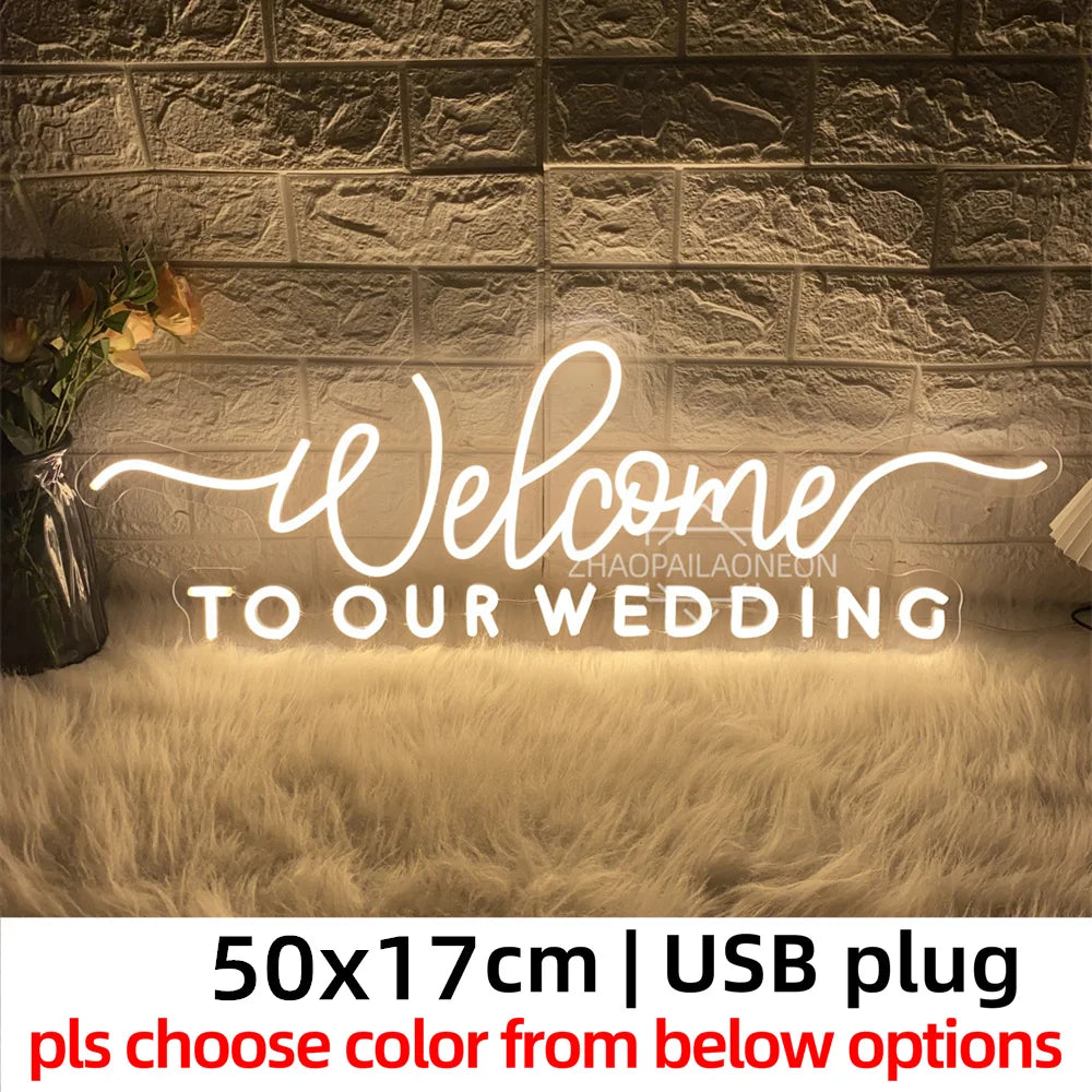 Welcome to our wedding Neon Led Sign Wall Hanging Wedding Party Room Decor Engaged Neon Lights USB Wedding Decoration Signs Good Vibrations